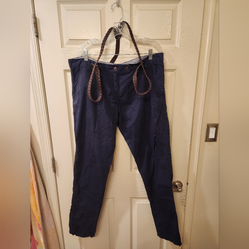 Women's Navy Pants with Brown Braided  Suspenders